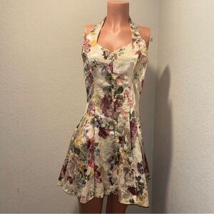 Vintage Floral Halter Dress with open back